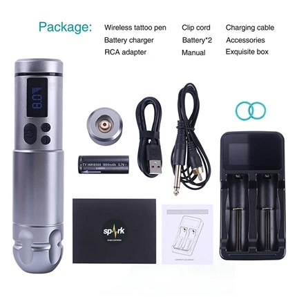 2 rafhlöður Spark Tattoo Machine Wireless Professional Tattoo Supply