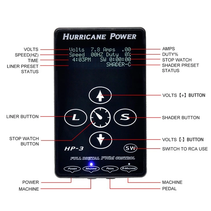 Fyrir Body Art Hand Touch Tattoo Power Supply