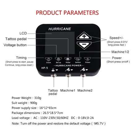 Hurricane Electric Digital Tattoo Power Supply Fyrir Body Art