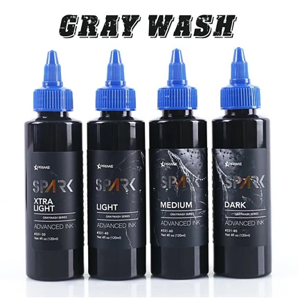 Spark Greywash Tattoo Ink - 4 Oz flöskusett