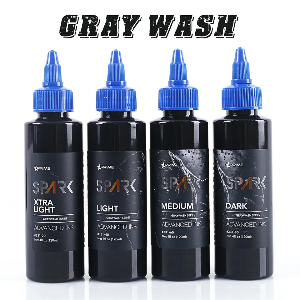 Spark Greywash Tattoo Ink - 4 Oz flöskusett