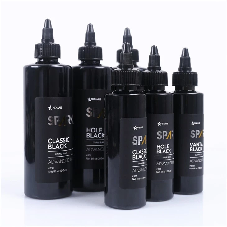 Þrefalt svart 8OZ holu svart svart blek röð Spark Tattoo Ink Tattoo Ink Set